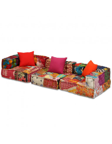 Pouf Modulare a 3 Posti in Tessuto Patchwork