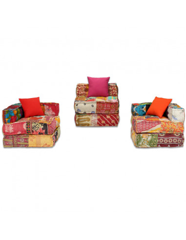 Pouf Modulare a 3 Posti in Tessuto Patchwork