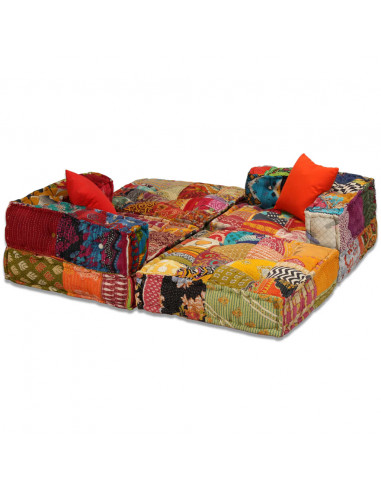 Pouf Modulare a 3 Posti in Tessuto Patchwork