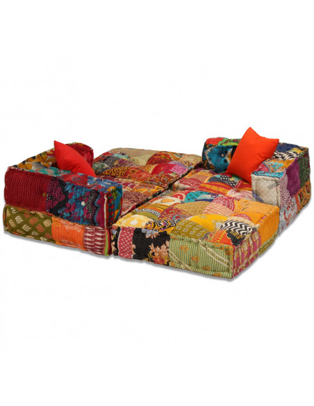 Pouf Modulare a 3 Posti in Tessuto Patchwork