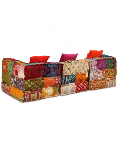 Pouf Modulare a 3 Posti in Tessuto Patchwork