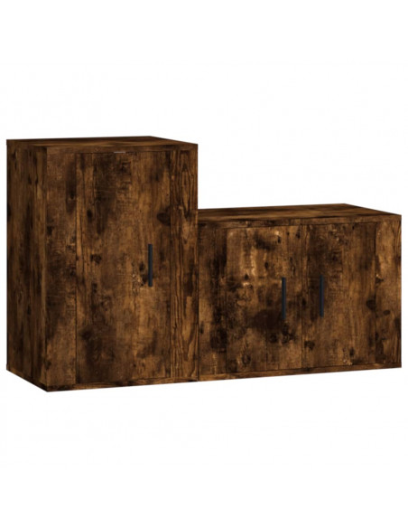 Set Mobili Porta TV 2 pz Rovere Fumo in Legno Multistrato