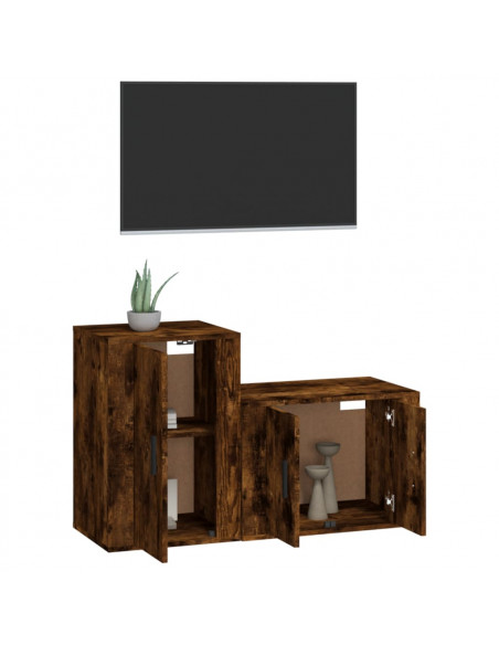 Set Mobili Porta TV 2 pz Rovere Fumo in Legno Multistrato