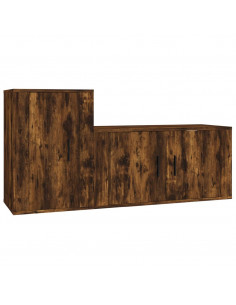 Set Mobili Porta TV 2 pz Rovere Fumo in Legno Multistrato 2