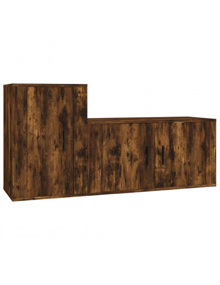 Set Mobili Porta TV 2 pz Rovere Fumo in Legno Multistrato