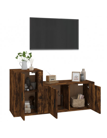 Set Mobili Porta TV 2 pz Rovere Fumo in Legno Multistrato