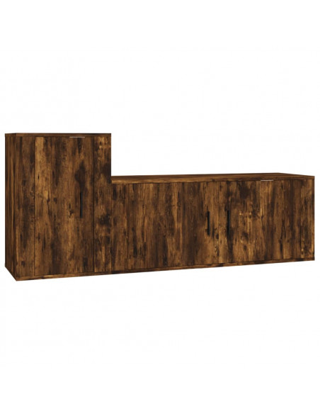 Set Mobili Porta TV 2 pz Rovere Fumo in Legno Multistrato