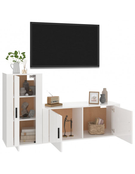 Set di Mobili Porta TV 2 pz Bianco Lucido in Legno Multistrato