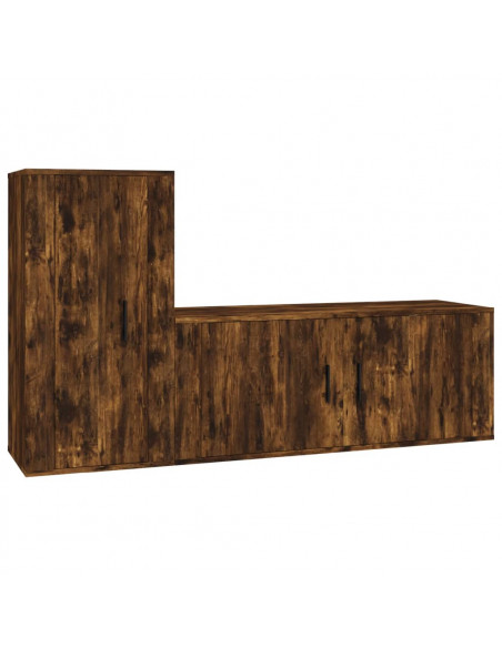 Set Mobili Porta TV 2 pz Rovere Fumo in Legno Multistrato