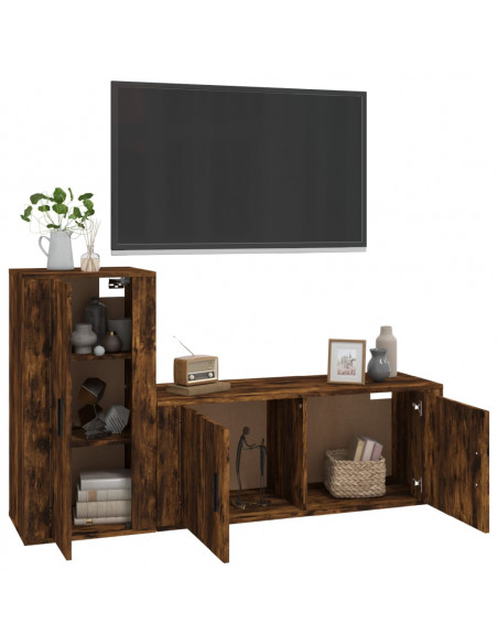 Set Mobili Porta TV 2 pz Rovere Fumo in Legno Multistrato