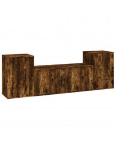 Set Mobili Porta TV 3 pz Rovere Fumo in Legno Multistrato 2