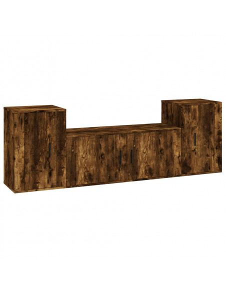 Set Mobili Porta TV 3 pz Rovere Fumo in Legno Multistrato