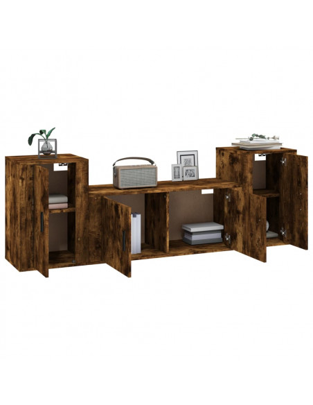 Set Mobili Porta TV 3 pz Rovere Fumo in Legno Multistrato