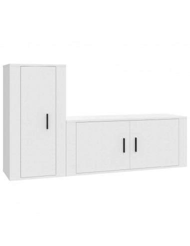 Set di Mobili Porta TV 2 pz Bianco in Legno Multistrato