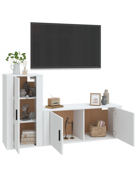 Set di Mobili Porta TV 2 pz Bianco in Legno Multistrato