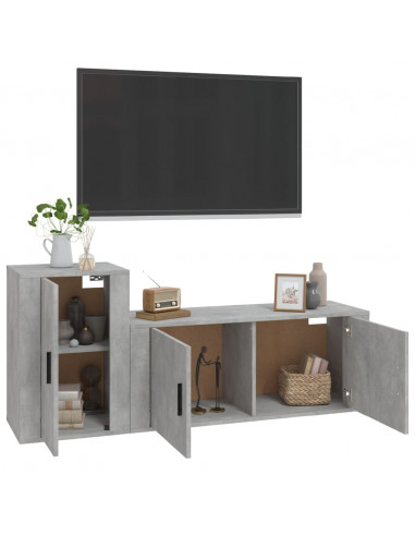 Set di Mobili Porta TV 2 pz Grigio Cemento in Legno Multistrato