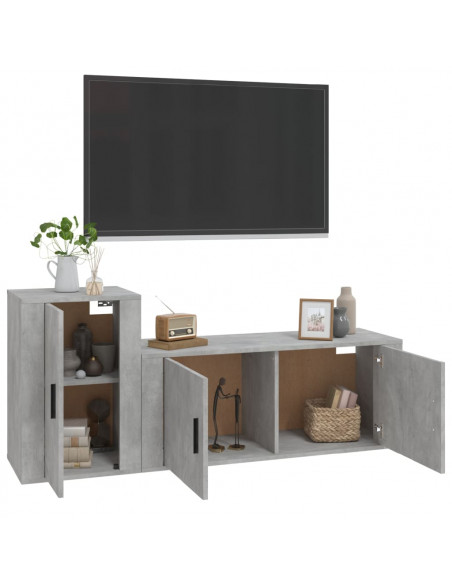 Set di Mobili Porta TV 2 pz Grigio Cemento in Legno Multistrato