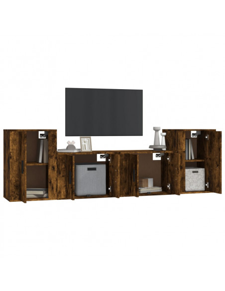 Set di Mobili Porta TV 4 pz Rovere Fumo in Legno Multistrato
