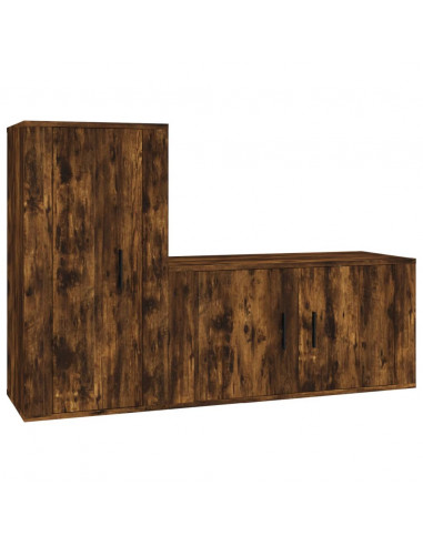 Set Mobili Porta TV 2 pz Rovere Fumo in Legno Multistrato