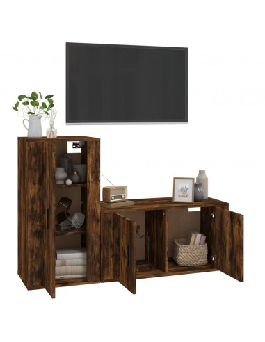 Set Mobili Porta TV 2 pz Rovere Fumo in Legno Multistrato