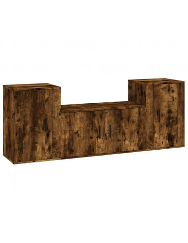 Set Mobili Porta TV 3 pz Rovere Fumo in Legno Multistrato