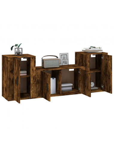 Set Mobili Porta TV 3 pz Rovere Fumo in Legno Multistrato