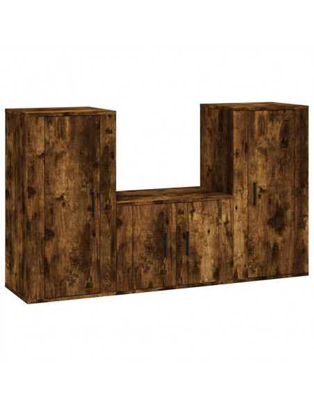 Set Mobili Porta TV 3 pz Rovere Fumo in Legno Multistrato