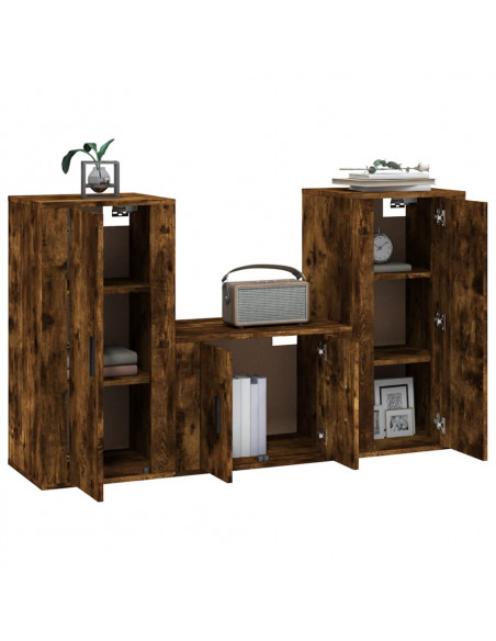 Set Mobili Porta TV 3 pz Rovere Fumo in Legno Multistrato