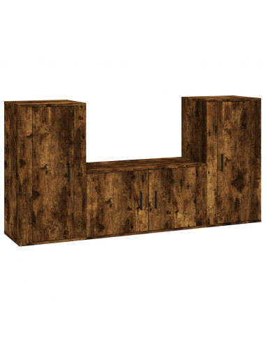 Set Mobili Porta TV 3 pz Rovere Fumo in Legno Multistrato