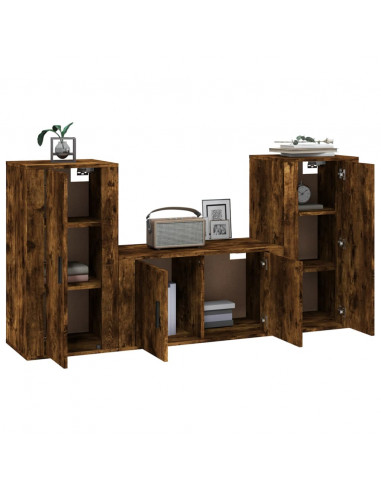 Set Mobili Porta TV 3 pz Rovere Fumo in Legno Multistrato