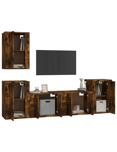 Set di Mobili Porta TV 5 pz Rovere Fumo in Legno Multistrato