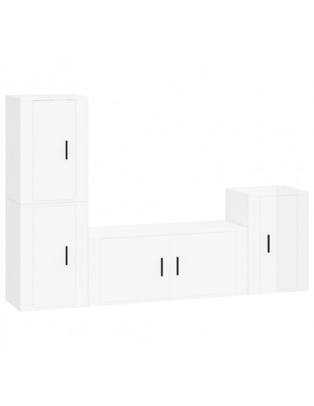 Set di Mobili Porta TV 4 pz Bianco Lucido in Legno Multistrato