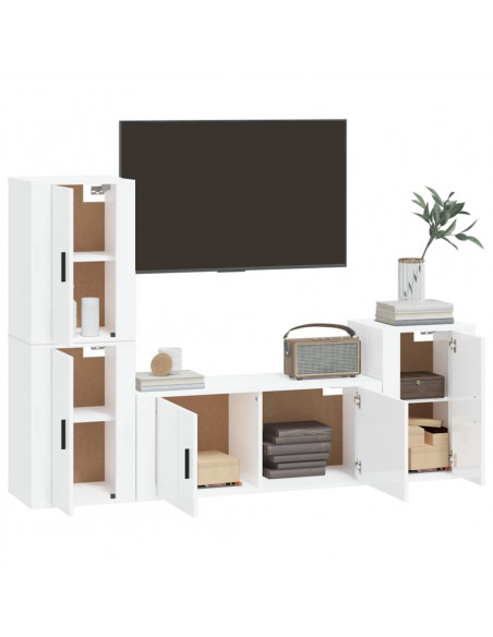 Set di Mobili Porta TV 4 pz Bianco Lucido in Legno Multistrato