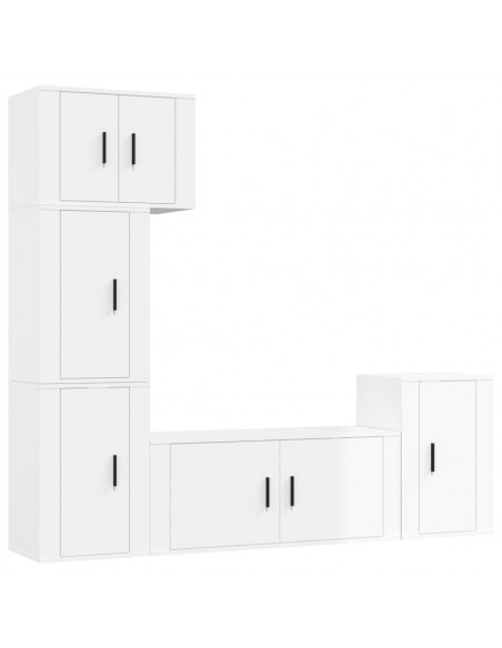 Set di Mobili Porta TV 5 pz Bianco Lucido in Legno Multistrato