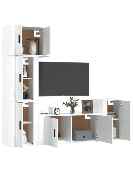 Set di Mobili Porta TV 5 pz Bianco Lucido in Legno Multistrato