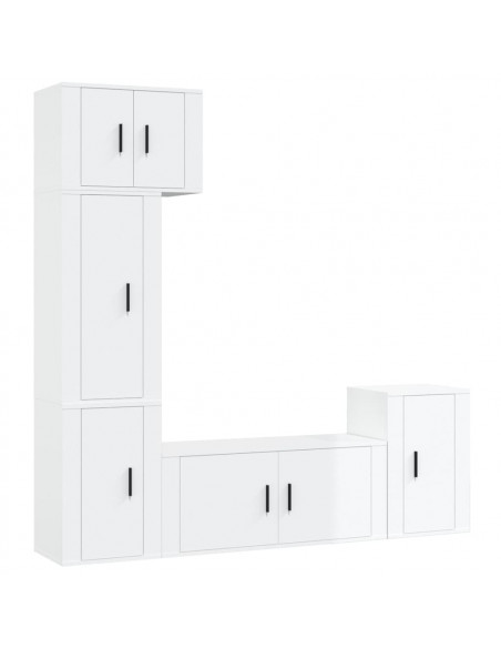 Set di Mobili Porta TV 5 pz Bianco Lucido in Legno Multistrato