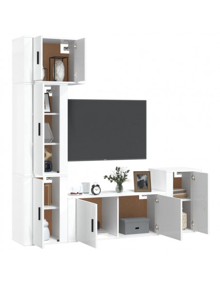 Set di Mobili Porta TV 5 pz Bianco Lucido in Legno Multistrato