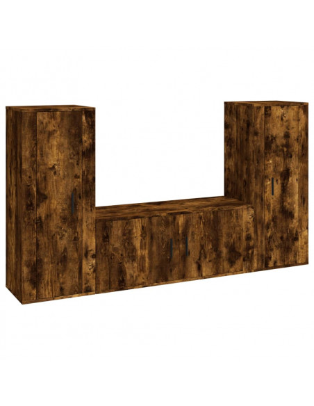 Set Mobili Porta TV 3 pz Rovere Fumo in Legno Multistrato