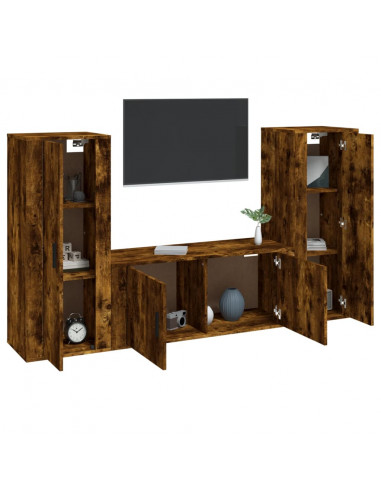 Set Mobili Porta TV 3 pz Rovere Fumo in Legno Multistrato