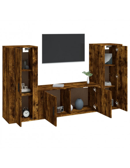 Set Mobili Porta TV 3 pz Rovere Fumo in Legno Multistrato