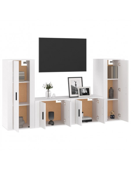 Set di Mobili Porta TV 4 pz Bianco Lucido in Legno Multistrato