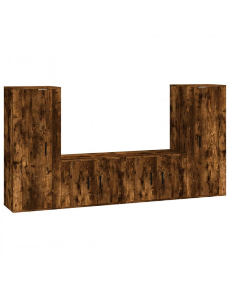 Set di Mobili Porta TV 4 pz Rovere Fumo in Legno Multistrato