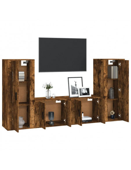 Set di Mobili Porta TV 4 pz Rovere Fumo in Legno Multistrato