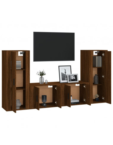 Set Mobili Porta TV 4 pz Rovere Marrone in Legno Multistrato