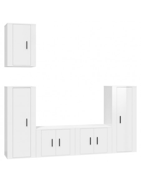 Set di Mobili Porta TV 5 pz Bianco Lucido in Legno Multistrato