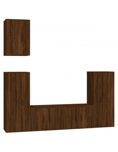 Set Mobili Porta TV 5 pz Rovere Marrone in Legno Multistrato