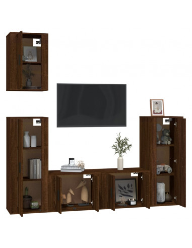 Set Mobili Porta TV 5 pz Rovere Marrone in Legno Multistrato