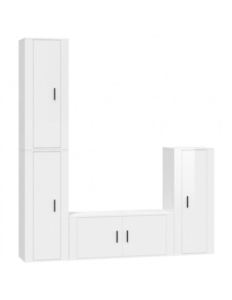 Set di Mobili Porta TV 4 pz Bianco Lucido in Legno Multistrato