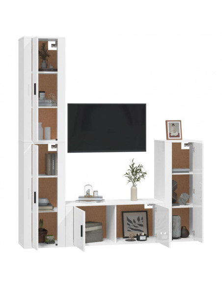 Set di Mobili Porta TV 4 pz Bianco Lucido in Legno Multistrato