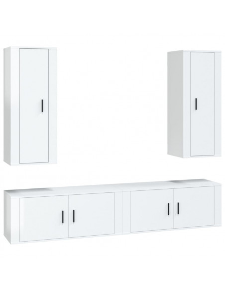 Set di Mobili Porta TV 4 pz Bianco Lucido in Legno Multistrato